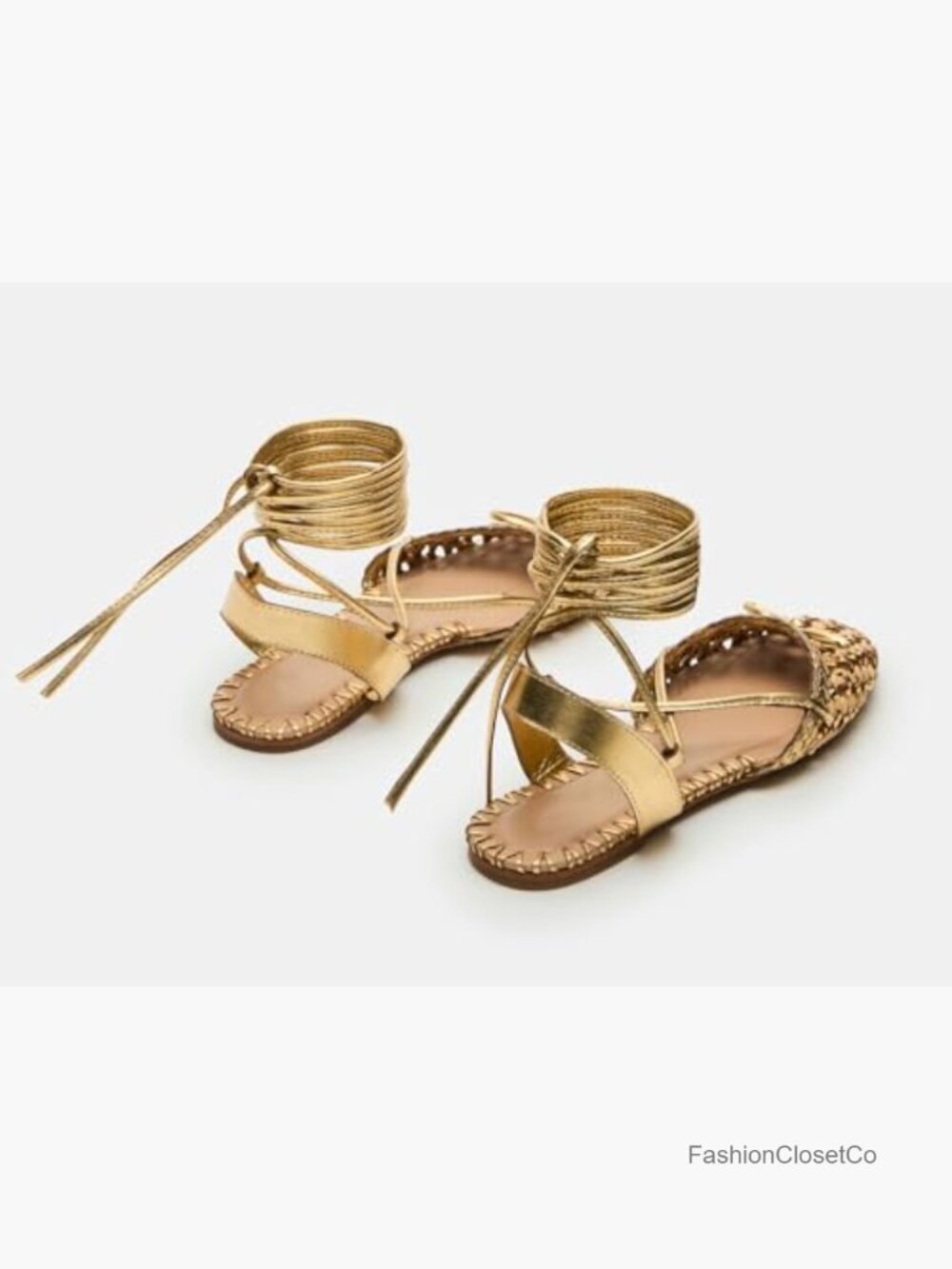 Raffia Lace Up Ballet Flats for Women Summer - Picture 4 of 4